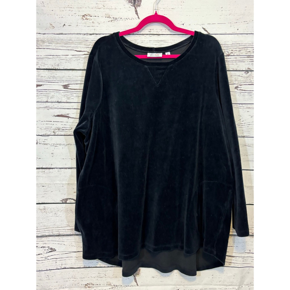 D&Co. Women's Velvet Long Sleeve Top Black Size 2X - Picture 2 of 6